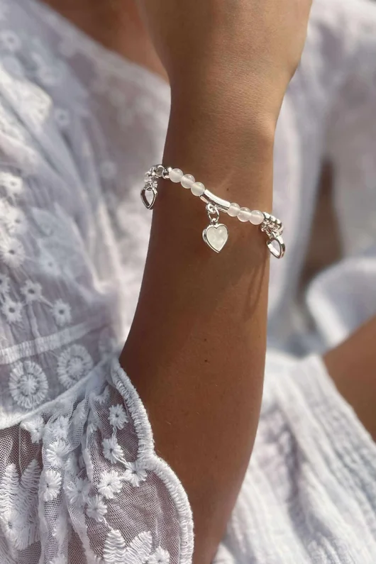 Laundry B Free Spirit Stretch Stacker Bracelet Moon Stone Open Hearts Silver